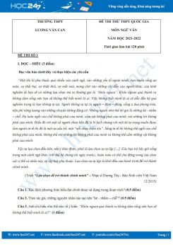 Bộ 3 đề thi thử THPT QG môn Ngữ văn năm 2021-2022 có đáp án trường THPT Lương Văn Can