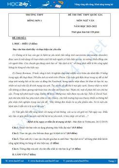 Bộ 3 đề thi thử THPT QG môn Ngữ văn năm 2021-2022 có đáp án trường THPT Đông Sơn 1