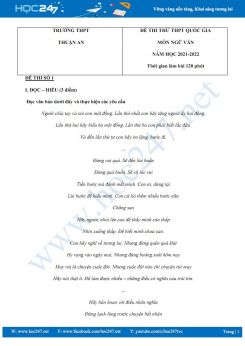 Bộ 3 đề thi thử THPT QG môn Ngữ văn năm 2021-2022 có đáp án trường THPT Thuận An