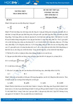 Bộ 5 Đề thi thử THPT QG môn Sinh Học 12 năm 2021-2022 Trường THPT Phan Đình Phùng có đáp án