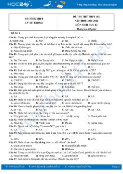 Bộ 5 Đề thi thử THPT QG môn Sinh Học 12 năm 2021-2022 Trường THPT Lý Tự Trọng có đáp án