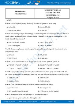 Bộ 5 Đề thi thử THPT QG môn Sinh Học 12 năm 2021-2022 Trường THPT Phan Bội Châu có đáp án