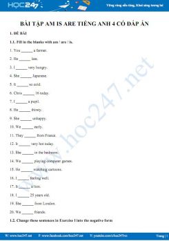 Bài tập Am Is Are Tiếng Anh 4 có đáp án