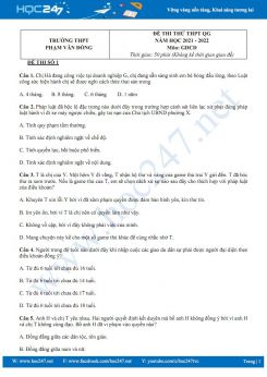 Bộ 3 đề thi thử THPT QG môn GDCD năm 2021-2022 có đáp án trường THPT Phạm Văn Đồng