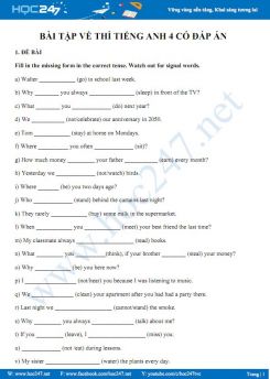 Bài tập về Thì Tiếng Anh 4 có đáp án