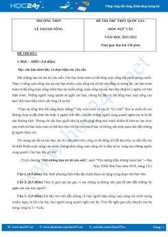 Bộ 3 đề thi thử THPT QG môn Ngữ văn năm 2021-2022 có đáp án trường THPT Lê Thánh Tông