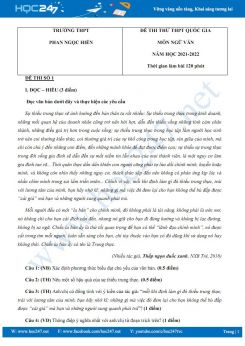 Bộ 3 đề thi thử THPT QG môn Ngữ văn năm 2021-2022 có đáp án trường THPT Phan Ngọc Hiển