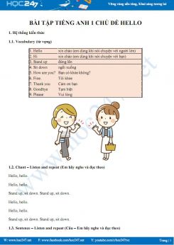 Bài tập Tiếng Anh 1 chủ đề Hello