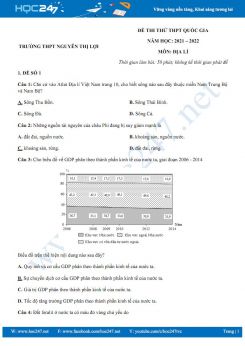 Bộ 5 đề thi thử THPT QG môn Địa Lí năm 2021-2022 - Trường THPT Nguyễn Thị Lợi có đáp án