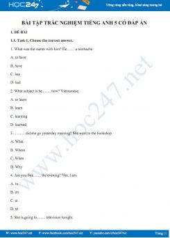 Bài tập trắc nghiệm Tiếng Anh 5 có đáp án