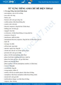 Từ vựng Tiếng Anh chủ đề điện thoại