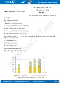Bộ 5 đề thi thử THPT QG môn Địa Lí năm 2021-2022 - Trường THPT Nguyễn Quán Nho có đáp án