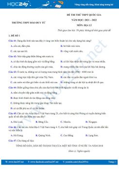 Bộ 5 đề thi thử THPT QG môn Địa Lí năm 2021-2022 - Trường THPT Đào Duy Từ có đáp án
