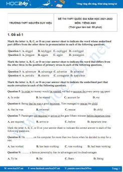 Bộ 5 đề thi thử THPT QG môn Tiếng Anh năm 2021-2022 có đáp án Trường THPT Nguyễn Duy Hiệu