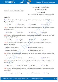 Bộ 5 đề thi thử THPT QG môn Địa Lí năm 2021-2022 - Trường THPT Lý Thường Kiệt có đáp án