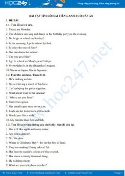 Bài tập Tìm lỗi sai Tiếng Anh 4 có đáp án