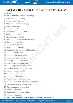 Bài tập chia động từ Tiếng Anh 3 có đáp án