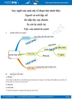 Suy nghĩ của anh chị về đoạn thơ dưới đây: Người vá trời lấp bể, Kẻ đắp lũy xây thành, Ta chỉ là chiếc lá, Việc của mình là xanh