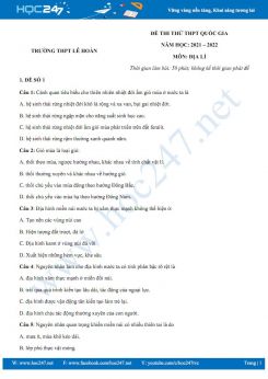 Bộ 5 đề thi thử THPT QG môn Địa Lí năm 2021-2022 - Trường THPT Lê Hoàn có đáp án