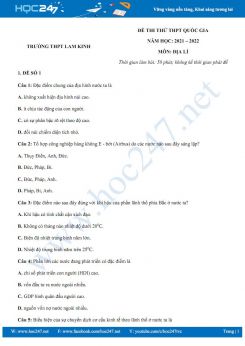Bộ 5 đề thi thử THPT QG môn Địa Lí năm 2021-2022 - Trường THPT Lam Kinh có đáp án