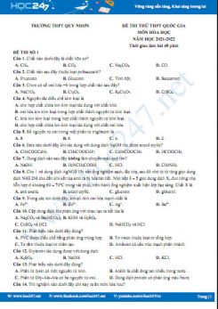 Bộ 5 đề thi thử THPT QG môn Hóa học năm 2021-2022 có đáp án Trường THPT Quy Nhơn
