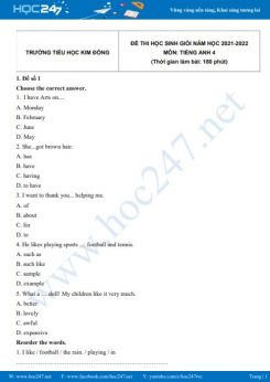 Bộ 5 đề thi HSG môn Tiếng Anh 4 có đáp án năm 2021-2022 Trường TH Kim Đồng