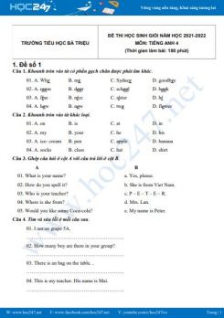 Bộ 5 đề thi HSG môn Tiếng Anh 4 có đáp án năm 2021-2022 Trường TH Bà Triệu