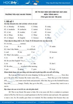 Bộ 5 đề thi HSG môn Tiếng Anh 4 có đáp án năm 2021-2022 Trường TH Hai Bà Trưng