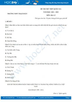 Bộ 5 đề thi thử THPT QG môn Địa Lí năm 2021-2022 - Trường THPT Thạch Bàn có đáp án