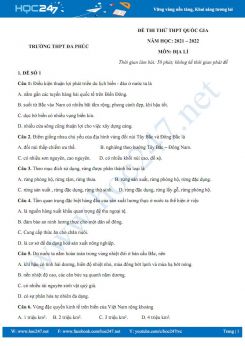 Bộ 5 đề thi thử THPT QG môn Địa Lí năm 2021-2022 - Trường THPT Đa Phúc có đáp án