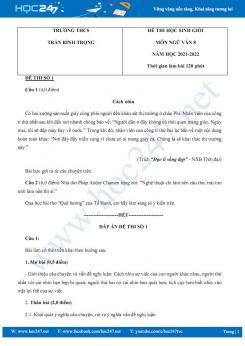 Bộ 3 đề thi HSG môn Ngữ văn 8 năm 2022 Trường THCS Trần Bình Trọng có đáp án