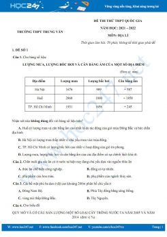 Bộ 5 đề thi thử THPT QG môn Địa Lí năm 2021-2022 - Trường THPT Trung Văn có đáp án