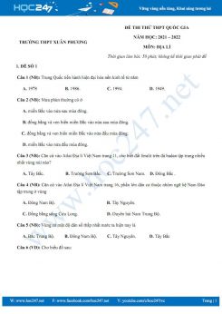 Bộ 5 đề thi thử THPT QG môn Địa Lí năm 2021-2022 - Trường THPT Xuân Phương có đáp án