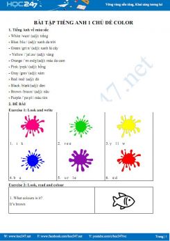 Bài tập Tiếng Anh 1 chủ đề Color