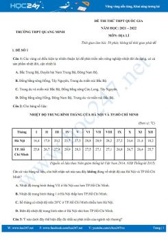 Bộ 5 đề thi thử THPT QG môn Địa Lí năm 2021-2022 - Trường THPT Quang Minh có đáp án