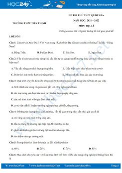 Bộ 5 đề thi thử THPT QG môn Địa Lí năm 2021-2022 - Trường THPT Tiến Thịnh có đáp án