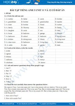 Bài tập Tiếng Anh 3 Unit 11 và 12 có đáp án