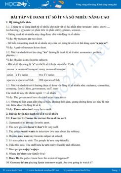 Bài tập về danh từ số ít và số nhiều nâng cao