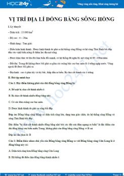 Lý thuyết ôn tập Vị trí địa lí đồng bằng Sông Hồng Địa lí 12