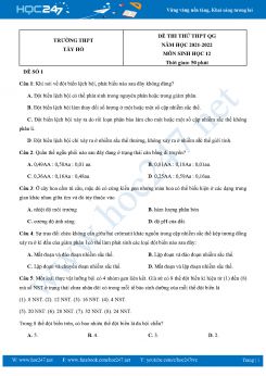 Bộ 5 Đề thi thử THPT QG môn Sinh Học 12 năm 2021-2022 Trường THPT Tây Hồ có đáp án