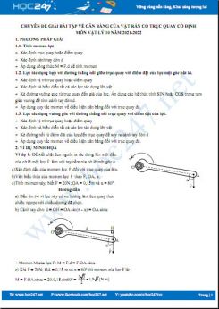 Chuyên đề giải bài tập về cân bằng của vật rắn có trục quay cố định môn Vật Lý 10 năm 2021-2022