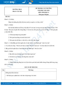 Bộ 5 Đề thi HSG cấp trường môn Sinh Học 8 năm 2021-2022 Trường THCS Phan Văn Trị có đáp án