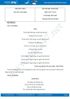 Bộ 3 đề thi HSG môn Ngữ văn 8 năm 2022 Trường THCS Nguyễn Thái Học có đáp án