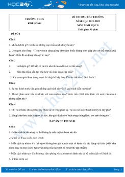 Bộ 5 Đề thi HSG cấp trường môn Sinh Học 8 năm 2021 Trường THCS Kim Đồng có đáp án