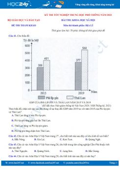 Đề thi minh họa tốt nghiệp THPT năm 2022 môn Địa Lí Bộ GD&ĐT có đáp án