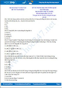 Đề thi minh họa tốt nghiệp THPT năm 2022 môn Vật Lý Bộ GD&ĐT có đáp án