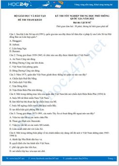 Đề thi minh họa tốt nghiệp THPT năm 2022 môn Lịch Sử Bộ GD&ĐT có đáp án