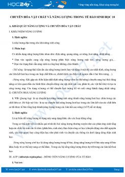 Bài tập tự luận bồi dưỡng HSG về Chuyển Hóa Vật Chất và Năng Lượng Trong Tế Bào môn Sinh Học 10
