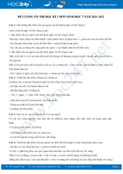 Đề cương ôn tập HK2 môn Sinh Học 7 năm 2021-2022