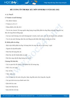Đề cương ôn tập HK2 môn Sinh Học 8 năm 2021-2022